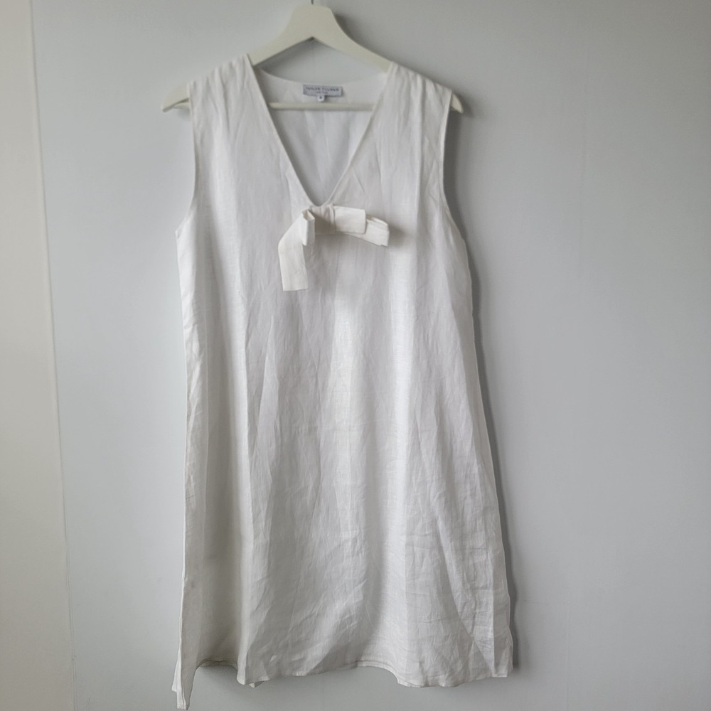 Taylor tillman new youk womens 100% linen tie front dress sz M sleeveless beachy